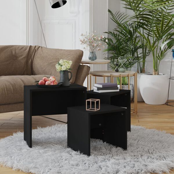 vidaXL Tables basses gigognes 3 pcs noir bois d'ing&eacute;nierie