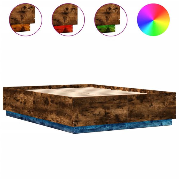vidaXL Cadre de lit avec LED sans matelas ch&ecirc;ne fum&eacute; 150x200 cm