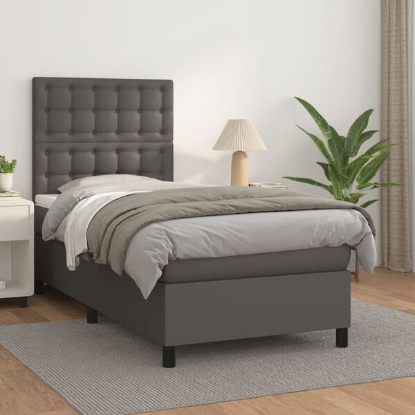 vidaXL Sommier &agrave; lattes de lit avec matelas Gris 100x200 cm Similicuir