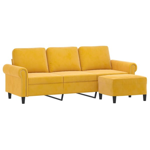 vidaXL Canap&eacute; &agrave; 3 places avec repose-pieds Jaune clair 180 cm Velours