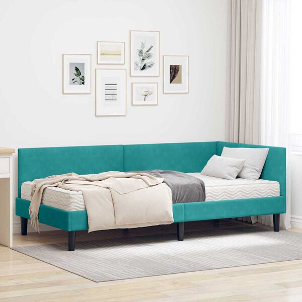 vidaXL Cadre de lit d'angle avec matelas Autre 2 pcs Turquoise Velours