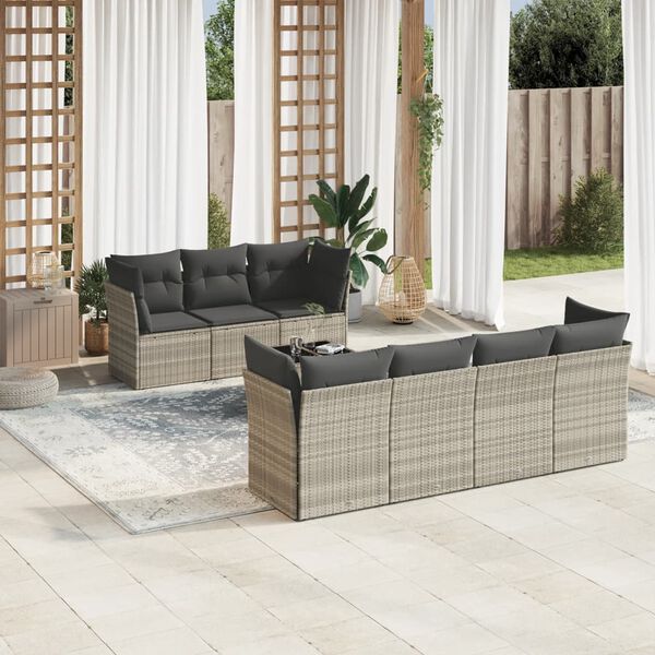 vidaXL Salon de jardin 8 pcs avec coussins gris clair r&eacute;sine tress&eacute;e