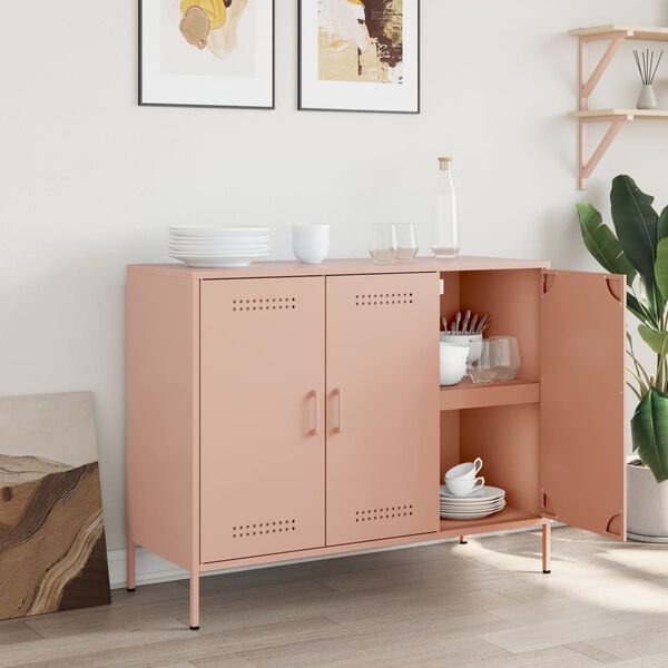 vidaXL Buffet rose 100,5x39x79 cm acier