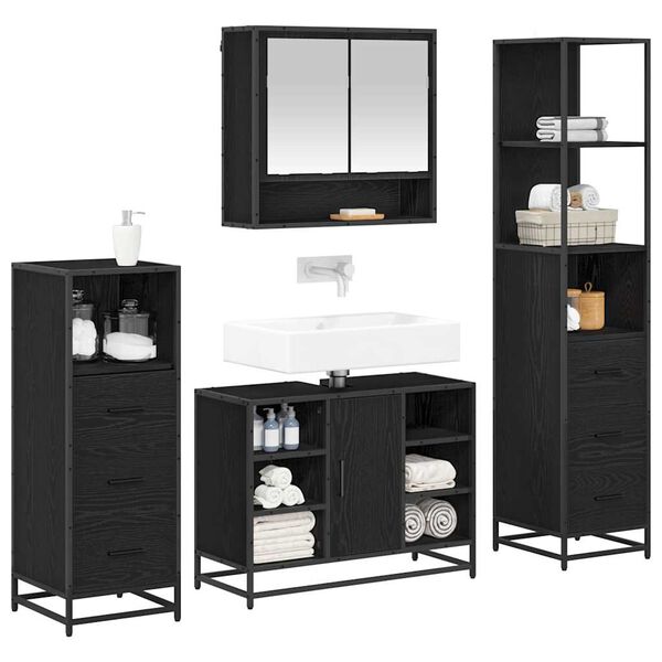 vidaXL Ensemble de mobilier de salle de bain 4 pcs Ch&ecirc;ne noir