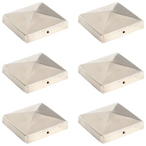 vidaXL Bouchons de poteau de cl&ocirc;ture pyramidaux 6 pcs Inox 101x101 mm
