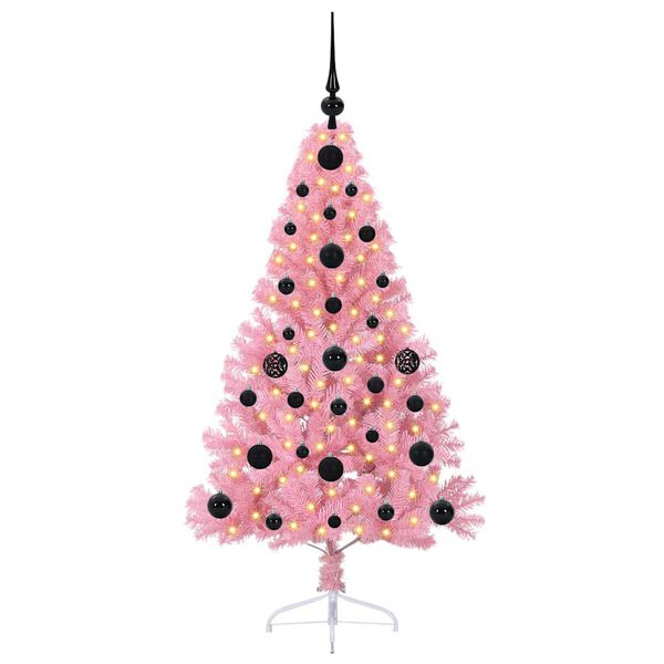 vidaXL Sapin de No&euml;l artificiel pr&eacute;-&eacute;clair&eacute; Rose 120 cm PVC