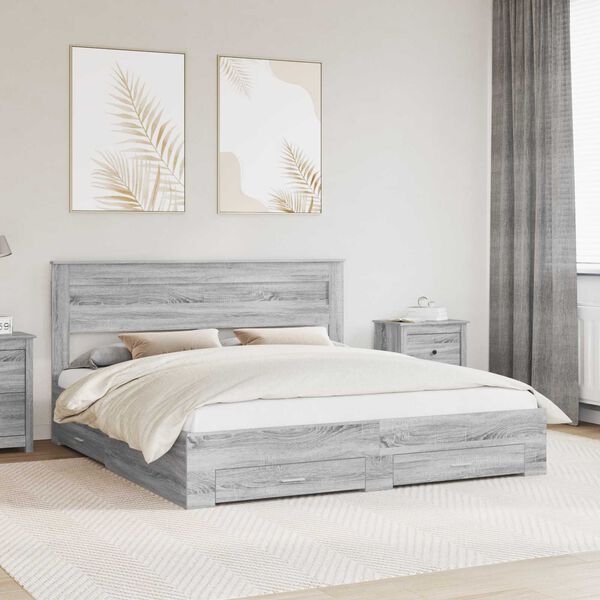 vidaXL Cadre de lit Gris Sonoma 200 x 200 cm Bois d'ing&eacute;nierie