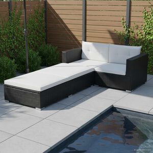 vidaXL Salon de jardin 3 pcs avec coussins R&eacute;sine tress&eacute;e Noir