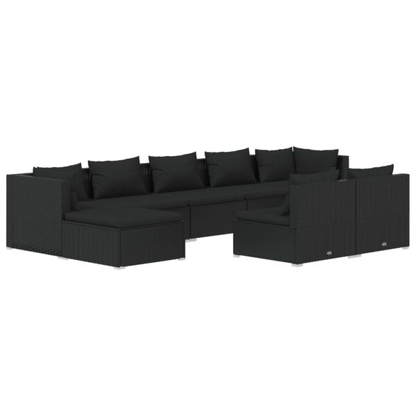 vidaXL Salon de jardin 9 pcs avec coussins Noir R&eacute;sine tress&eacute;e