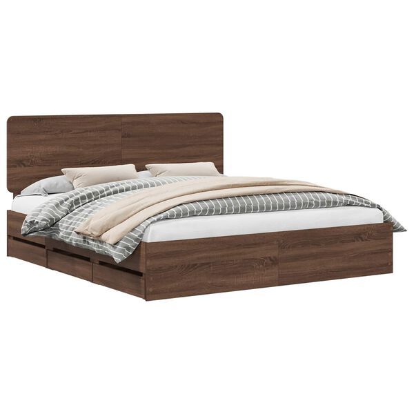 vidaXL Cadre de lit Ch&ecirc;ne brun 200 x 200 cm Bois Ing&eacute;nierie