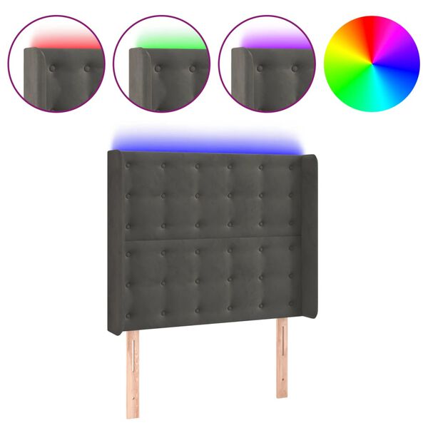 vidaXL T&ecirc;te de lit &agrave; LED Gris fonc&eacute; 93x16x118/128 cm Velours