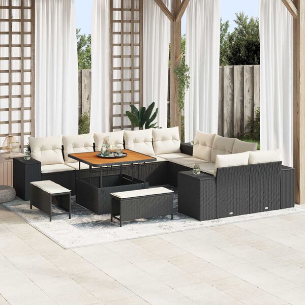 vidaXL Ensemble de canap&eacute; de jardin 13 pcs Noir et Cr&egrave;me polyrotin