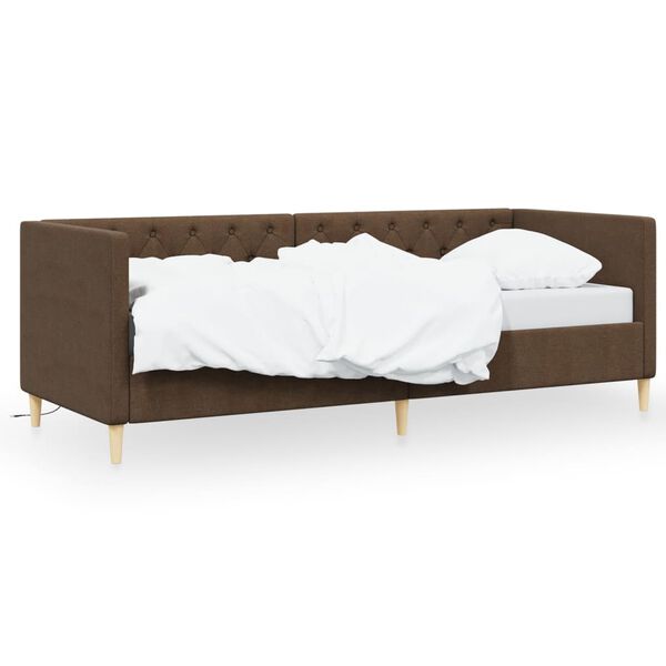 vidaXL Lit avec &eacute;clairage USB Marron fonc&eacute; Tissu 90x200 cm