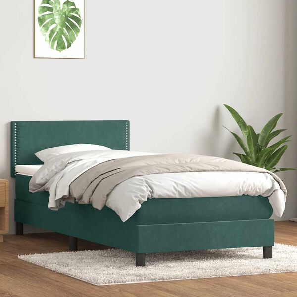 vidaXL Sommier &agrave; lattes de lit et matelas vert fonc&eacute; 100x210cm velours