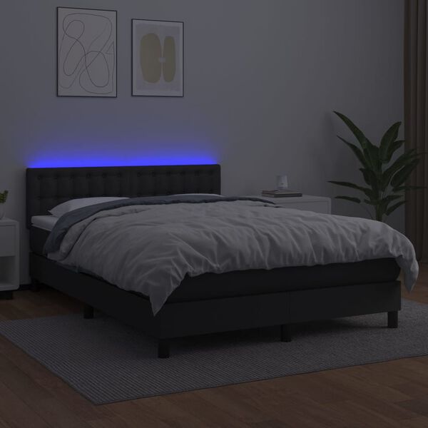 vidaXL Sommier &agrave; lattes de lit avec matelas et LED Noir 140x190cm