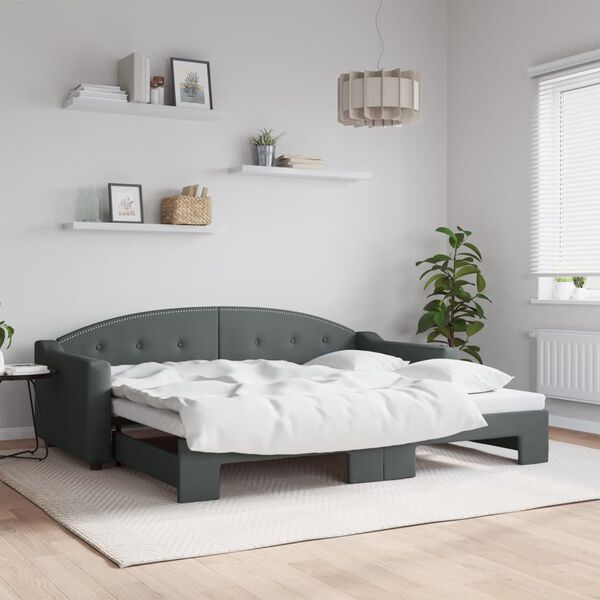 vidaXL Lit de jour avec gigogne sans matelas gris fonc&eacute; 90x200 cm