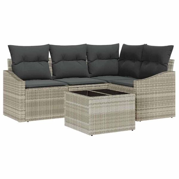 vidaXL Ensemble de canap&eacute; de jardin 5 pcs Gris clair polyrotin