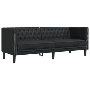 vidaXL Canap&eacute; &agrave; 3 places Chesterfield noir similicuir