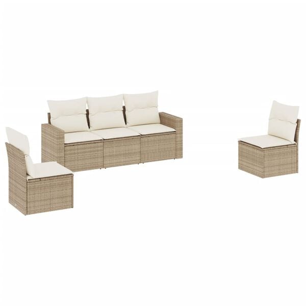 vidaXL Salon de jardin avec coussins 5 pcs beige r&eacute;sine tress&eacute;e