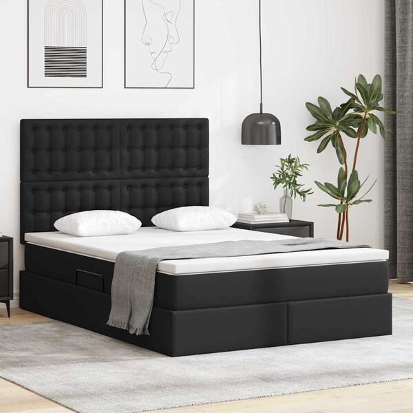 vidaXL Lit avec des lumi&egrave;res &agrave; LED avec stockage Noir 140 x 190 cm PVC