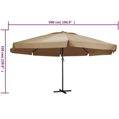 vidaXL Parasol de jardin avec mât en aluminium 600 cm taupe