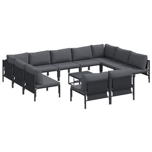 vidaXL Ensemble de canap&eacute; de jardin avec coussin 12 pcs Noir Acier