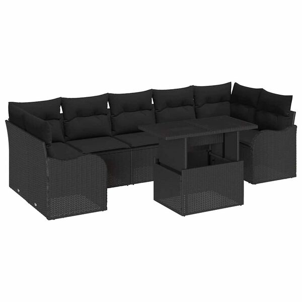 vidaXL Ensemble de canap&eacute; de jardin avec coussin 8 pcs Noir Poly rotin