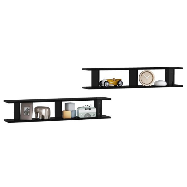 vidaXL &Eacute;tag&egrave;res murales 2 pcs noir brillant bois d'ing&eacute;nierie