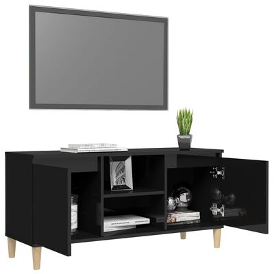 vidaXL Meuble TV avec pieds en bois Noir brillant 103,5x35x50 cm