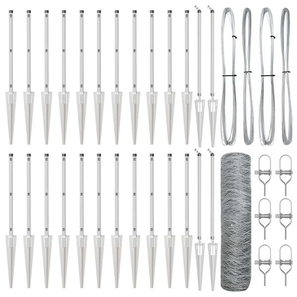 vidaXL Cl&ocirc;ture avec poteaux Argent 1 x 50 m Acier recouvert de PVC