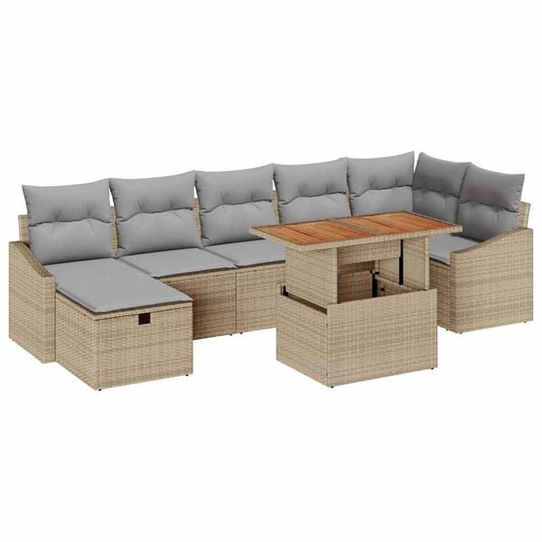 vidaXL Ensemble de canap&eacute; de jardin 8 pcs Beige polyrotin