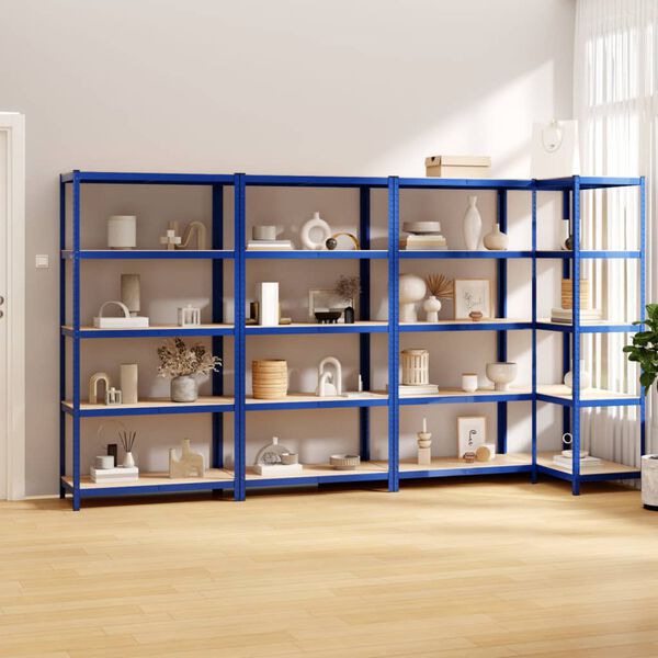 vidaXL &Eacute;tag&egrave;res &agrave; 5 niveaux 4pcs Bleu Acier et bois d'ing&eacute;nierie