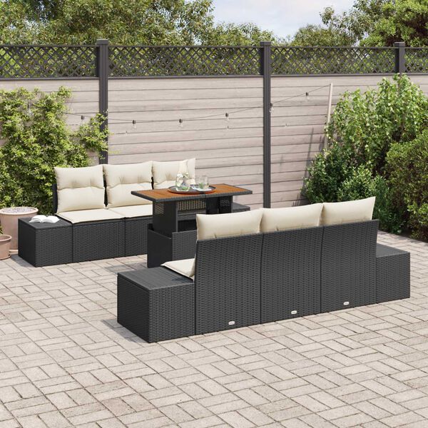 vidaXL Ensemble de salle &agrave; manger pour jardin 7 pcs Noir et Cr&egrave;me