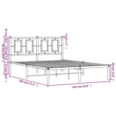 vidaXL Cadre de lit métal sans matelas avec tête de lit noir 135x190cm