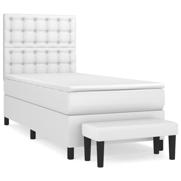 vidaXL Sommier &agrave; lattes de lit avec matelas Blanc 100x200cm Similicuir
