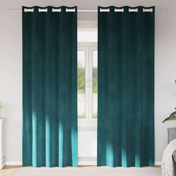 vidaXL Rideaux occultants 2 pcs Vert fonc&eacute; 140 x 225 cm Velours