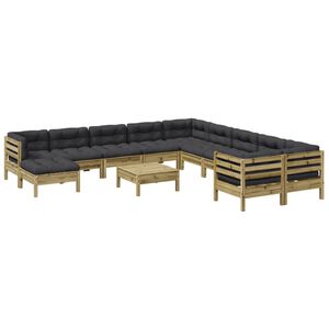 vidaXL Salon de jardin avec coussins 12 pcs bois de pin impr&eacute;gn&eacute;