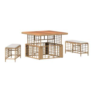 vidaXL Ensemble de salle &agrave; manger pour jardin 3 pc Nature et Blanc