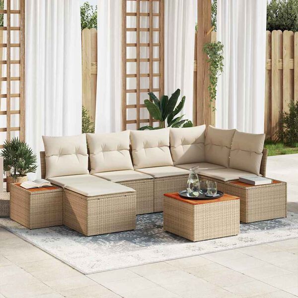 vidaXL Ensemble de canap&eacute; de jardin 7 pcs Beige et cr&egrave;me Polyrotin