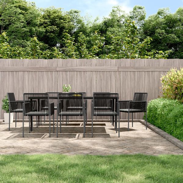 vidaXL Ensemble &agrave; manger de jardin 9 pcs coussins noir rotin et acier