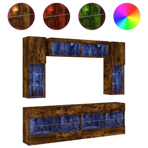 vidaXL Ensemble de meubles TV muraux 6pcs et lumi&egrave;res LED ch&ecirc;ne fum&eacute;