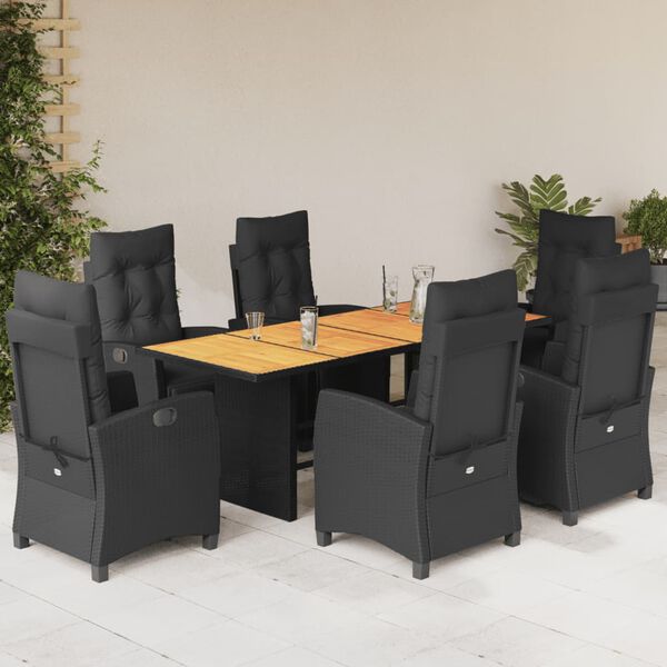 vidaXL Ensemble &agrave; manger de jardin coussins 7pcs Noir R&eacute;sine tress&eacute;e