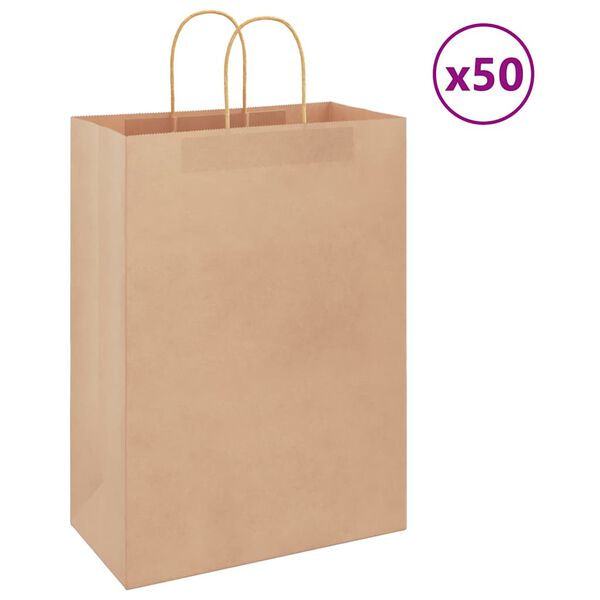 vidaXL Sacs en papier 50 pcs avec poign&eacute;es marron 32x17x44 cm