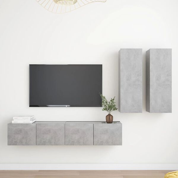 vidaXL Ensemble de meubles TV 4 pcs Gris b&eacute;ton Bois d'ing&eacute;nierie
