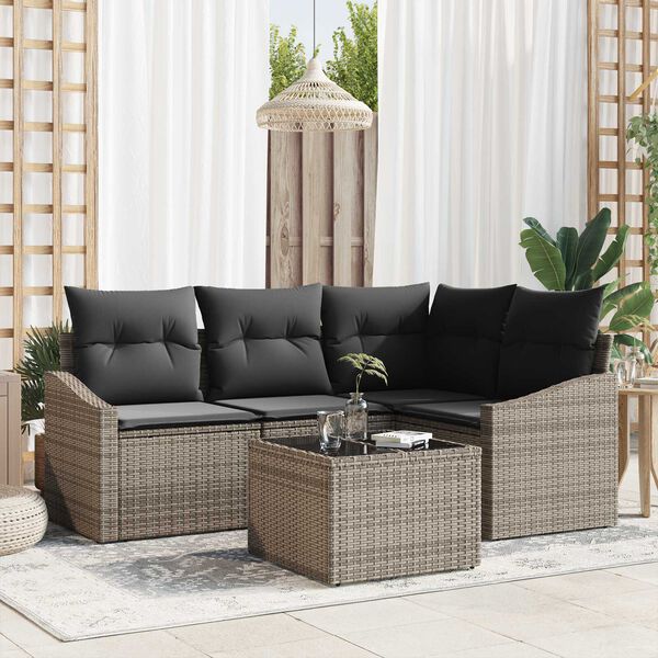 vidaXL Ensemble de Canap&eacute;s avec coussin 5 pcs Gris clair polyrotin