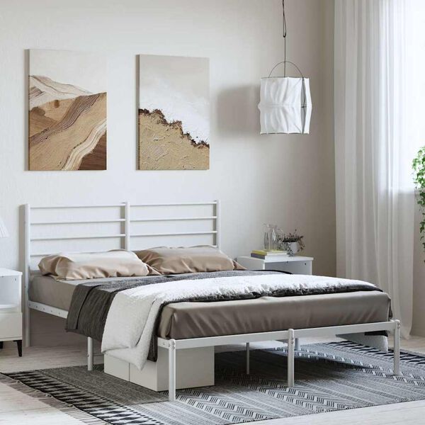 vidaXL Cadre de lit m&eacute;tal sans matelas et t&ecirc;te de lit blanc 150x200 cm