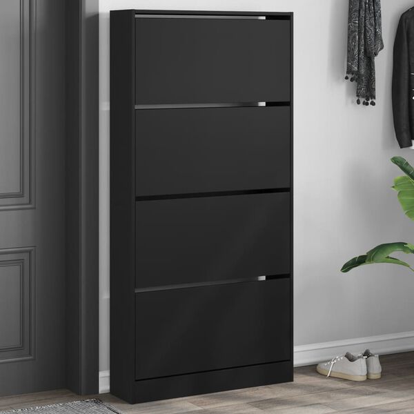vidaXL Armoire &agrave; chaussures 4 tiroirs rabattables noir 80x21x163,5 cm