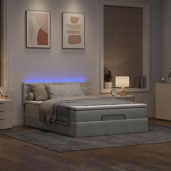 vidaXL Cadre de lit ottoman avec matelas gris clair 140x200 cm velours