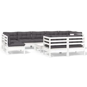 vidaXL Salon de jardin 10 pcs avec coussins blanc bois de pin massif