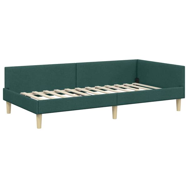 vidaXL Cadre de lit d'angle Vert foncé 90 x 190 cm tissu